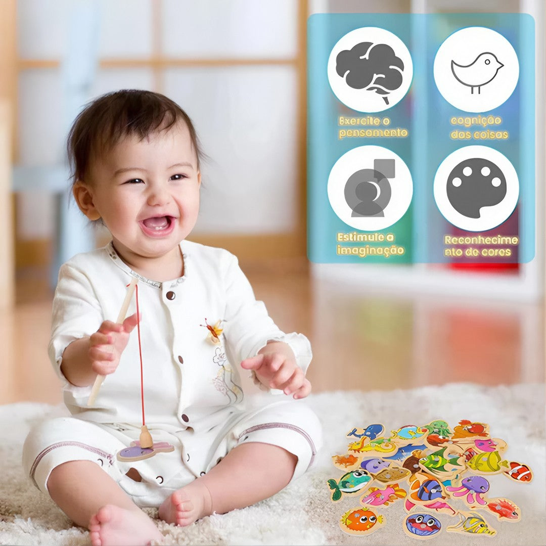 Pescaria Magnéticos infantil De Madeira - 33pçs