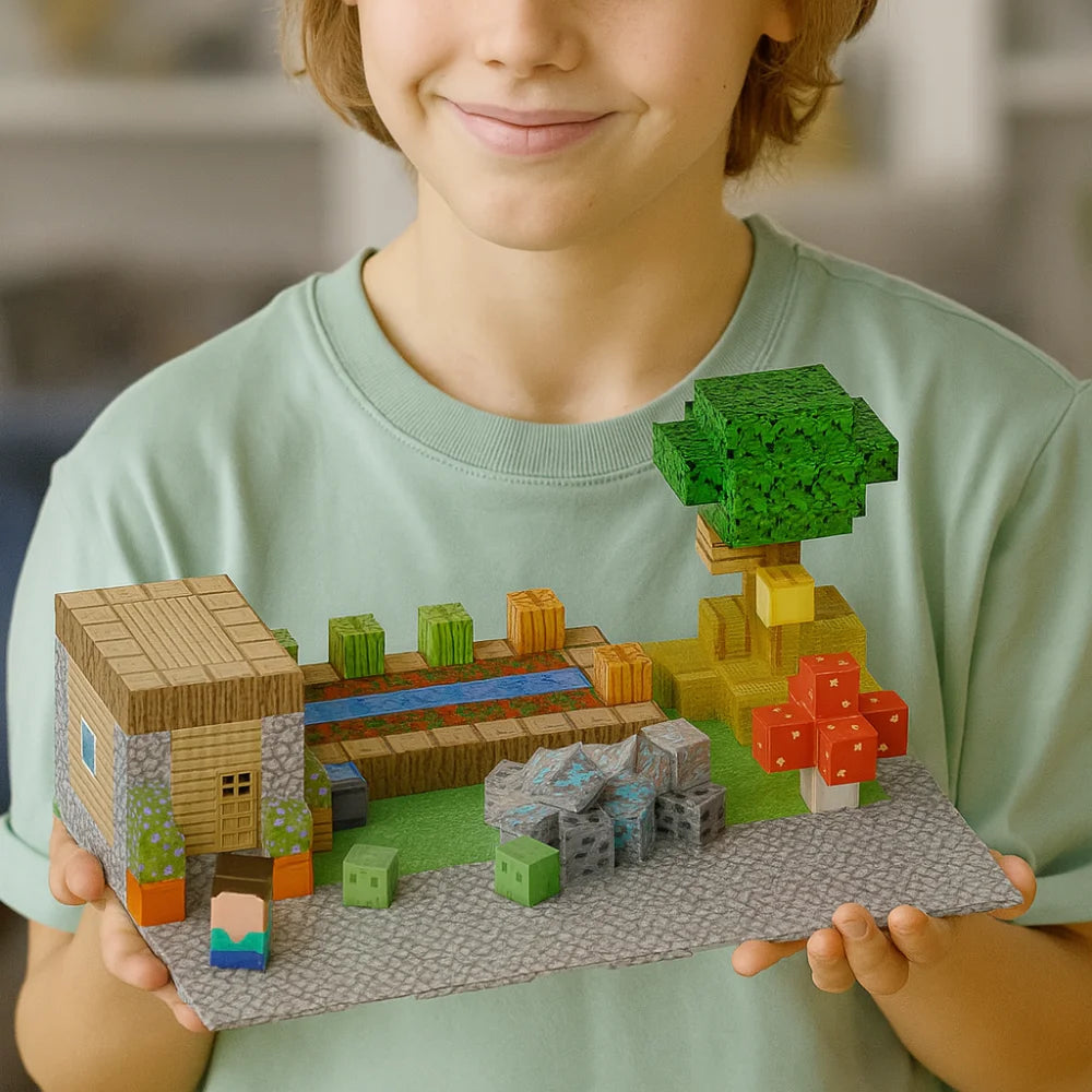 Blocos de Construção Magnéticos Mine World – Cubos Estilo Pixel com Base, Brinquedo Educativo Sensorial para Crianças