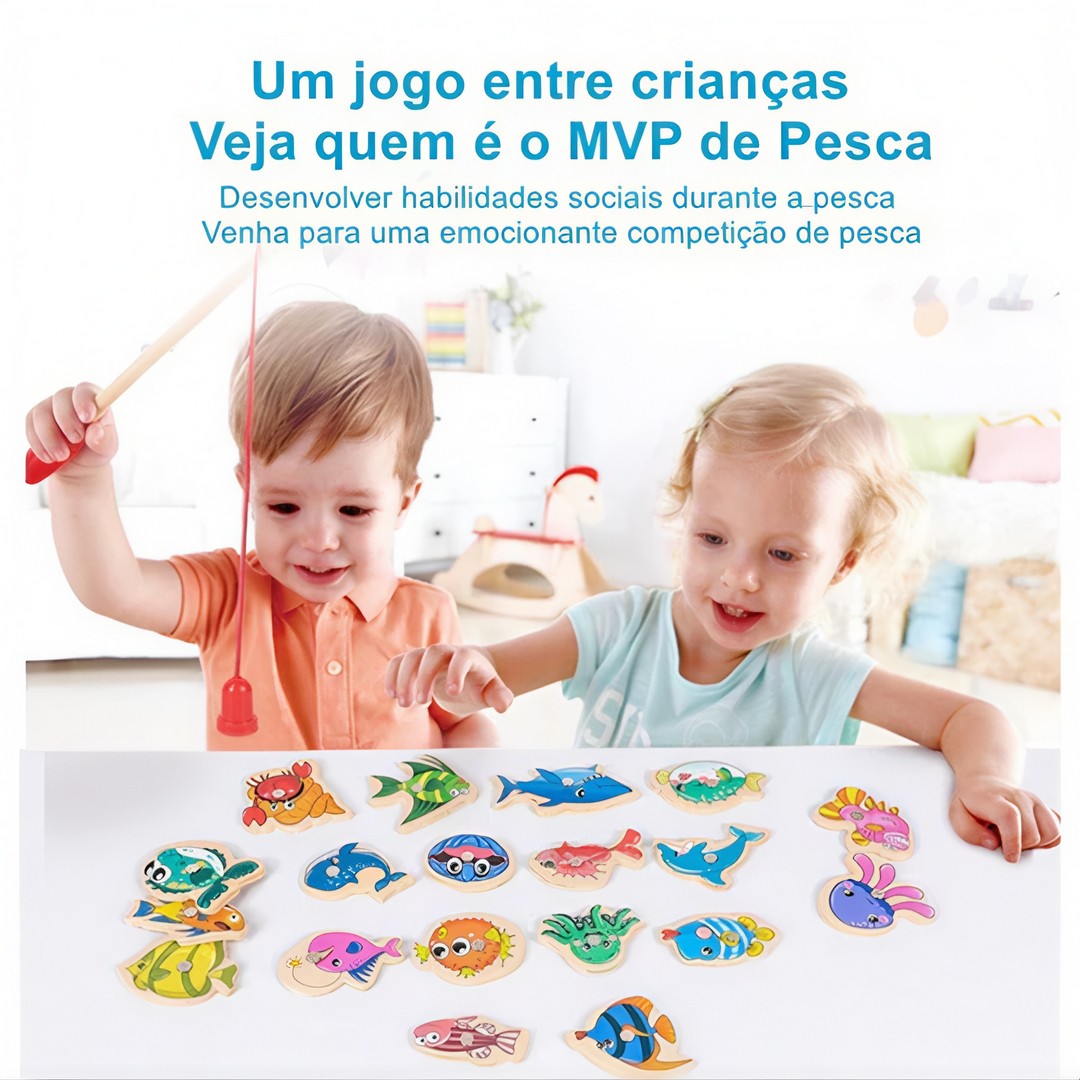 Pescaria Magnéticos infantil De Madeira - 33pçs